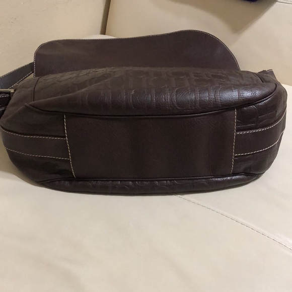 Carolina Herrera CH Monogram Large Leather Messenger Shoulder Bag Brown - Picture 6 of 10